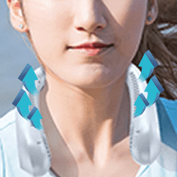 Place the fan around your neck with the vents pointing upwards.